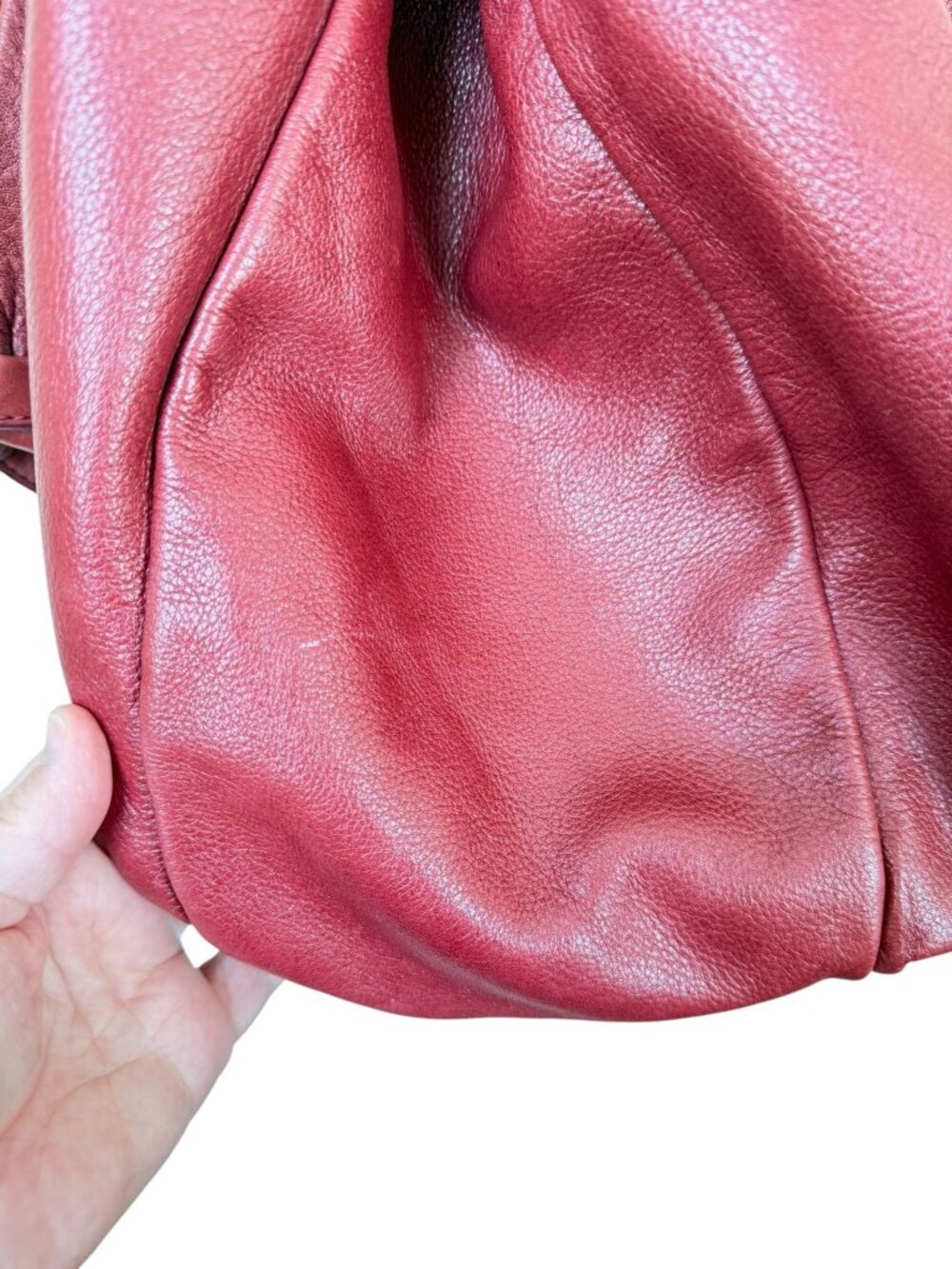 Elliott Lucca Pebbled Leather Bucket Bag Hobo Shoulder Purse Berry Red - Picture 10 of 12